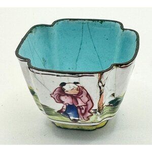 Antique Chinese Small Canton Enamel Wine Cup Beautifully Painted Damaged